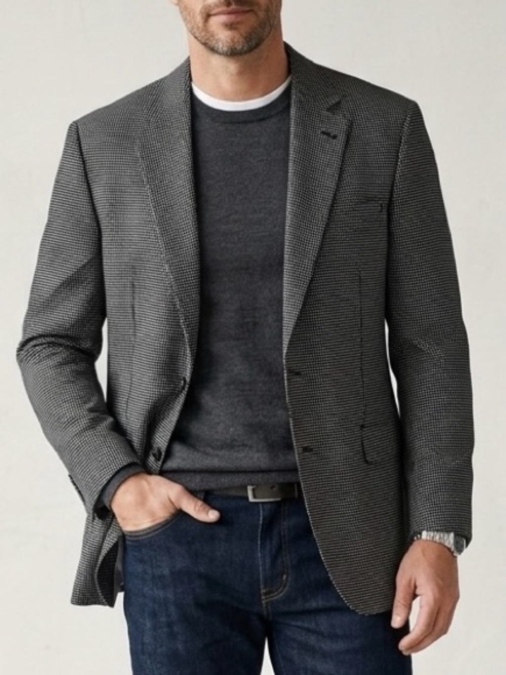 JACK VICTOR Landonwood Black White Micro Pattern Bamboo Sport Coat Blazer 46L